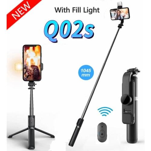 Q02S Wireless Bluetooth Selfie Stick Foldable Mini Tripod Stabilizer With LED Fill Light Shutter Remote Control For IOS Android