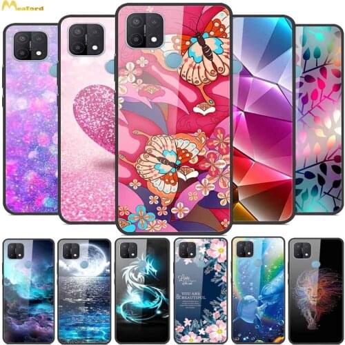 Tempered Glass Case For OPPO A15s Cases Rose Flowers Cats Lion Phone Case For OPPO A35 A15 A12 Cover OPPOA15 A 15S Coques Funda