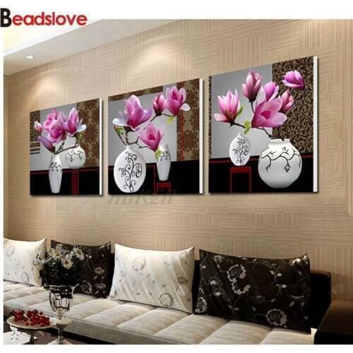 DIY Diamond Painting beautiful Magnolia landscape diamond Embroidery 5d mosaic Diamond needlework cross stitch 3 pcs room decor
