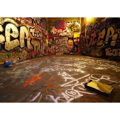 Grunge Garage Graffiti Wall Floor Photography Backdrops Custom Fabric Backgrounds Photocall Photo Studio Decor Photocall Prop