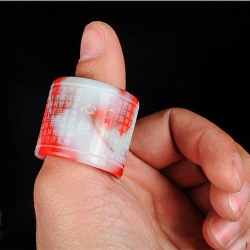 DROP SHIPPING JADE RING NATURAL HETIAN NEPHRITE BANZHI CARVING SCRIPTURE MENS RING WHOLESALE