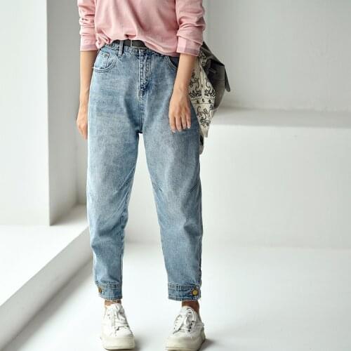 MICOCO N0085C Korean version fashion retro light blue stereoscopic tailoring loose nine points bundle foot jeans