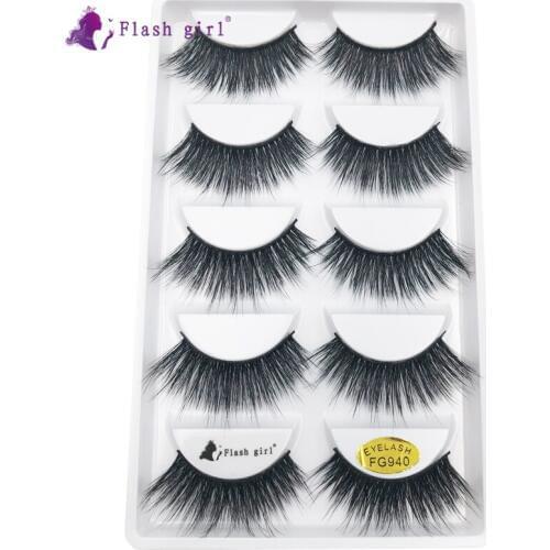 Flash Girl FG Natural 5 Pairs 3D Beautier Mink Eyelashes Handmade Makeup with Eyelashes Private Label