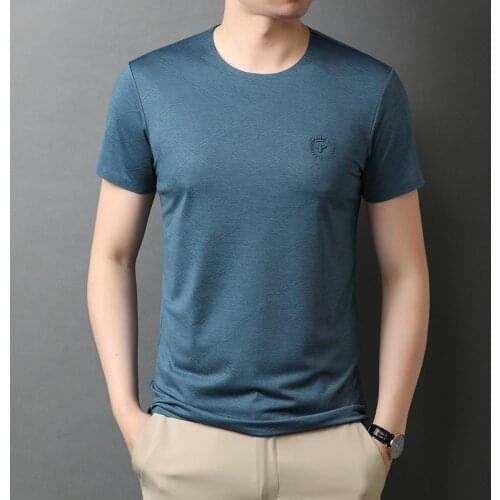 Ice Silk Mercerized Cotton Blended T Shirt Men Tagless Seamless Quick Drying Short Sleeve Tshirts Brand High Quality Crew Neck