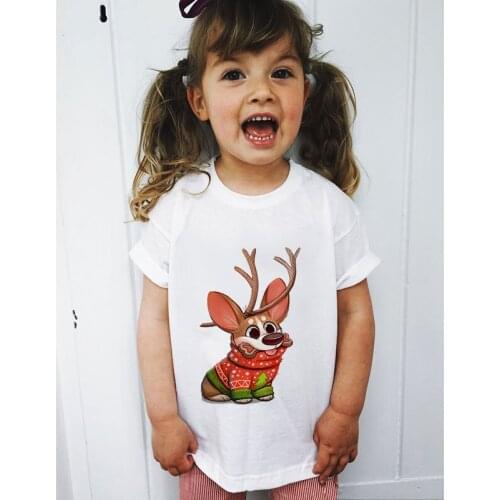 Boys Girls Short Sleeves T-Shirts Cartoon Christmas Funny DOG T Shirt Baby Girl Tops Kids Tees Children Tshirt Sweet Streetwear