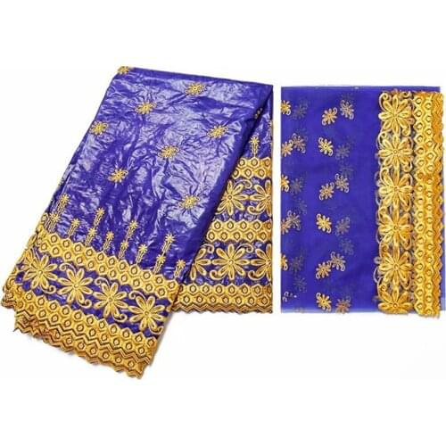 Wholesale guinea brocade fabric bazin riche getzner haute qualit lacet africain white and gold nigerian lace fabric 5+2yards/lot