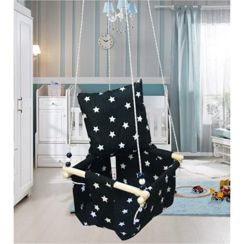 Wood Star Pattern Black Baby Child Garden Outdoor Indoor Swing Rope Swing 100% Cotton Casual Swing Hammock Seat Picnic