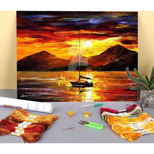 Oil Painting Style Naples Printed Water-Soluble Canvas 11CT Cross-Stitch Patterns Embroidery DMC Threads Adults
