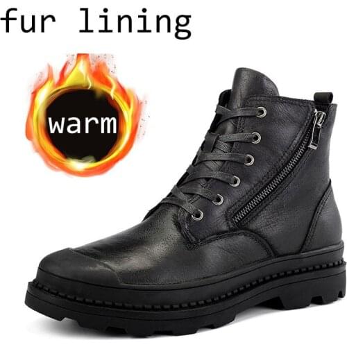 Classic 2021 Autumn Winter Side Zipper Genuine Leather Ankle Men Boots Shoes Warm Male Casual Boot Sneakers Footwear 38-47