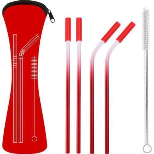 Fashion Portable Metal Straws Set Creative 304 Stainless Steel Reusable Straws Suit Paint With Silicone Tip Drinking Straws SN