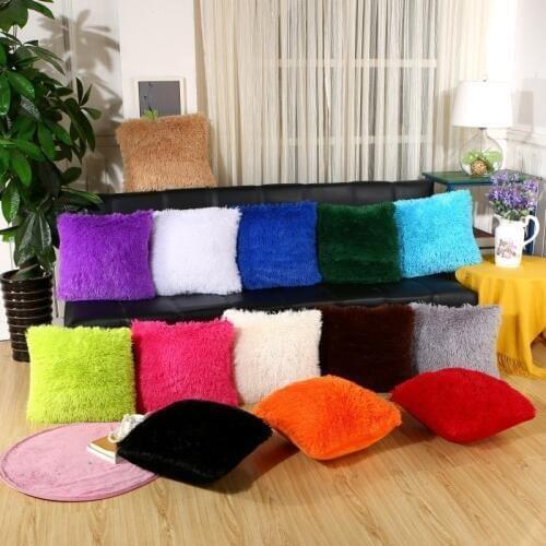 Soft Comfortable Fluffy Solid Plush Square Sofa Cushion Cover 43*43cm Throw Pillow Case Sofa Car Seat Chair Home Decor Supplies