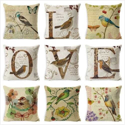Pillow Case LOVE Cushion Cover Cotton Linen Letter Lover Cushion Bird Anlmal Home Decorative Throw Pillow Cover Funda Cojin