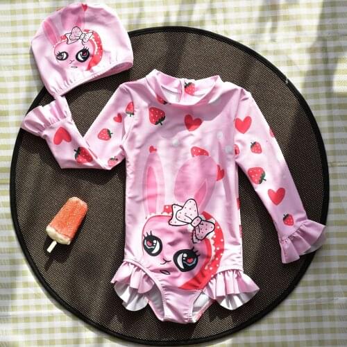 1~8Y Toddler Baby Girls Swimwear New 2020 Baby Girls Surfing suit Swimming suit for kid Children Swimwear with Cap-SW450
