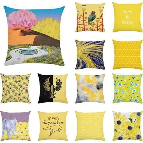 New 45cm*45cm Multi-color Mustard polyester Pillow Case lemon Yellow print Geometric Fall Autumn Cushion Cover Decorative Hot