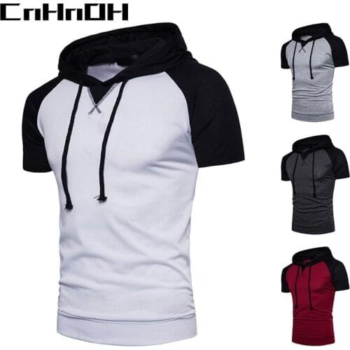 CnHnOH New Arrival Early Autumn Short Sleeve Hoodies Double Color Stitching Chic Fashion Top For Young Men HIPHOP I214