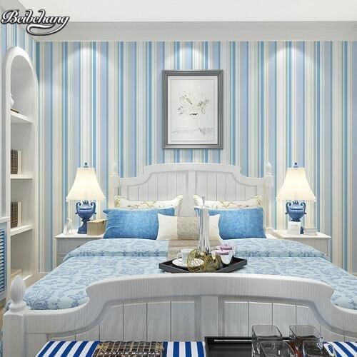 Beibehang blue vertical stripes non - woven wallpaper living room bedroom bedside background simple modern striped wallpaper