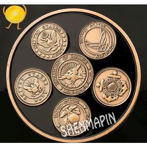 US Army Navy Air Force Marine Corps Coast Guard Commemorative Coin Military Honor Red Copper Coins Collectibles Freedom Coins