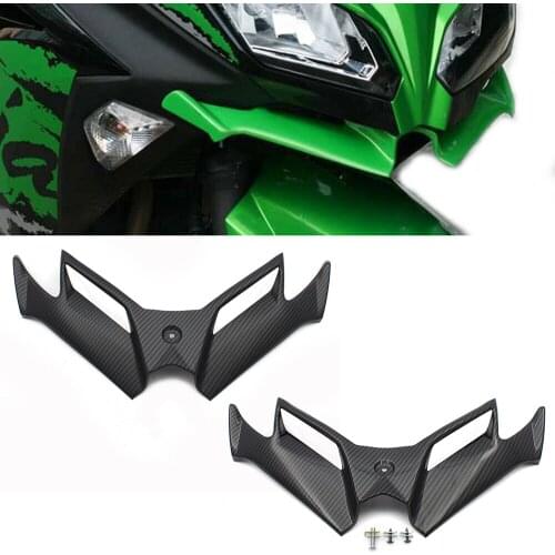 Black Motorcycle Front Aerodynamics Winglet Fairing For Kawasaki Ninja 250 300 Carbon Fiber Look ABS Plastic