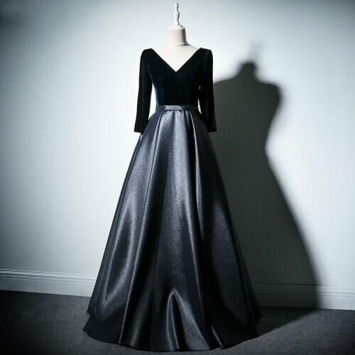 Long Prom Dresses Women Formal Party Night Floor-Length V-Neck A-Line Vintage Real Photo Formal Evening Gowns Vestidos De Fiesta