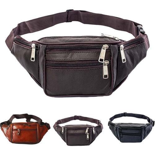 Waist Pack Men Fashion Multifunction Fanny Pack Solid Color Multi Pockets Zip Faux Leather Shoulder Waist Bag Mobile Phone Bag