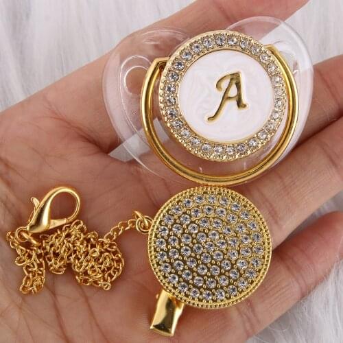 26 Initial Letters Transparent Baby Pacifier with Chain Clip Newborn Kids Baby Dummy Orthodontic Nipple Soother Dropshipping