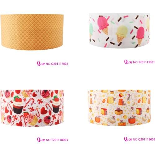 Q&N ribbon 16mm 22mm 25mm 38mm 50mm 75mm Ice Cream Cake Printed grosgrain ribbon webbing 50yards/roll for hair tie