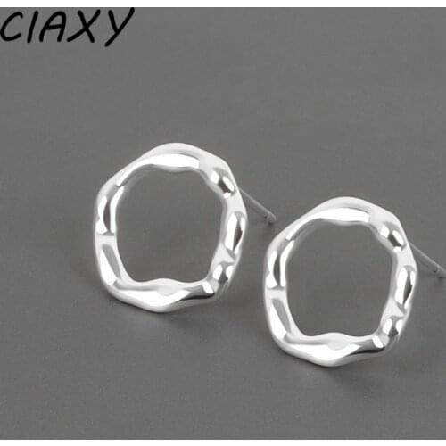 CIAXY 925 Sterling Silver Geometric Round Studs Earrings for Women Personalized The Letter O Earring Fashion Jewelry Wholesale
