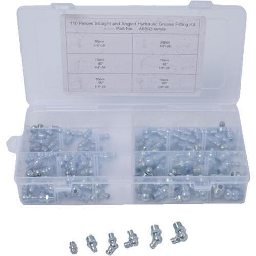 110X Universal Grease Zerk Fitting Assortment Tool SAE Kit 1/4'' 1/8