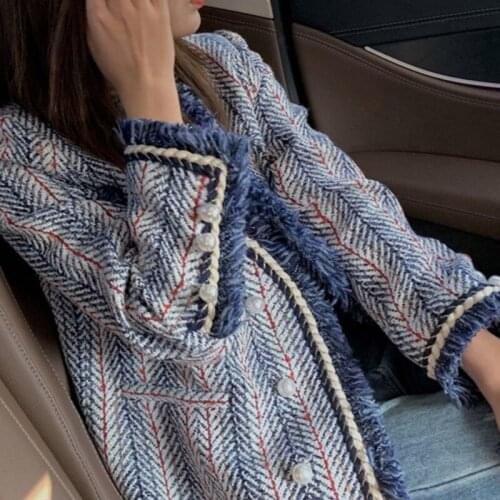 Ins 2021 Spring Stripe Plaid Suits Korean Female Coat Loose Retro HK Basic Jackets Women Plus Size Outerwear Coats Za Shrug