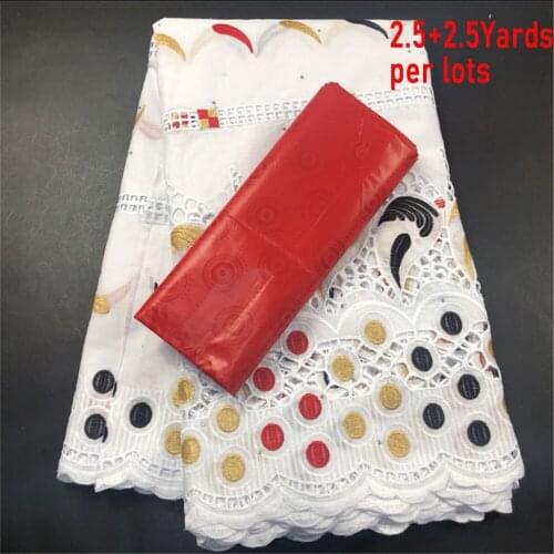 High Quality African tulle Lace Fabric 100% cotton fabric Embroidered Party Dress Swiss cotton fabric 2.5+2.5yards CP033