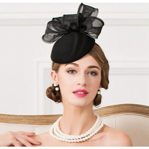 Lady Fedoras Woolen Hat Vintage Black Wool Pillbox Hat Wedding Party Fascinator Hats for Women Chapeau Pour Mariage Cap