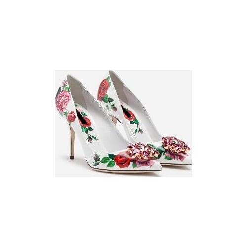 New arrive woman high heel flower diamonds shoes flower print woman crystal high heel shoes