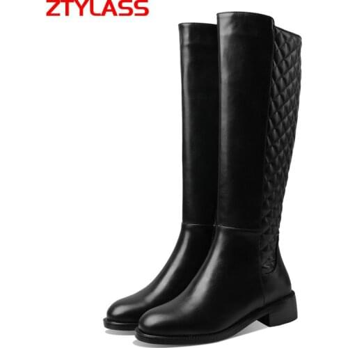 2021 New Women Boots Comforty Low Heel Knee High Boots Pu Leather Autumn Winter Slip On Woman Boots Shoes Big Size 41 42 43