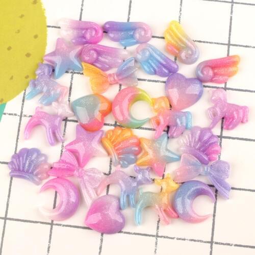 10pcs 25mm Resin Gradient heart moon star deer charms flatback cabochon decoration fittings DIY pendant jewelry making material