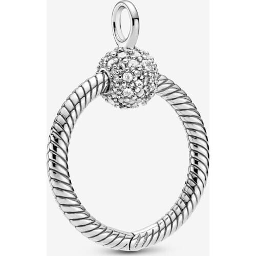 100% 925 Sterling Silver Jewelry Moments Small Pave O Pendant for Women Clear CZ Necklaces & Pendants Without Chain