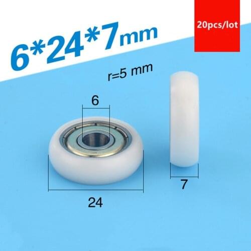 20pcs sphere arc Plastic coated bearing 626ZZ 626 6*24*7mm POM nylon pulley door window drawer pulley wheel pulley