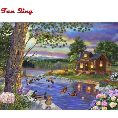 5d diy Diamond Painting Lakeside chalet duck butterfly Cross Stitch Kit Embroidery Rhinestone Mosaic Needlework Home Decoration