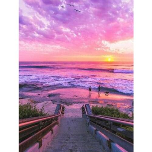 Diamond Painting 5D DIY Square/Round Diamond Landscape Painting Seaside Sunset Beautiful Scenery Picture Cross Stitch Gift TX640