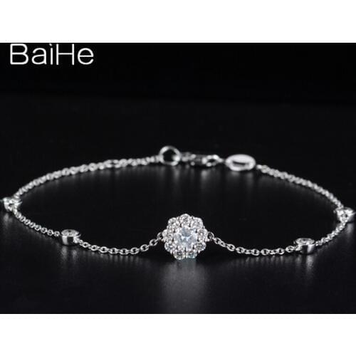 BAIHE Solid 18K White Gold 0.81ct H/SI Natural Diamonds Bracelet for Women Trendy Fine Jewelry Wedding браслет flower Bracelet