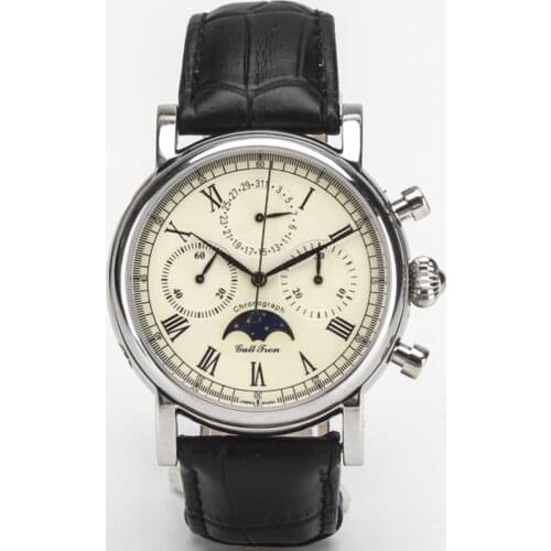 1963 Vintage Chronograph Watches Mens Mechanical Watch Sea-gull St1908 Movement Retro 40mm Moon Phase Wristwatches M199s Luxury
