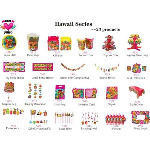 Conunico Birthday Tropical Party Photobooth Props Party Supplies Invitation Card Garland Paper Plates Hawaii Aloha Summer