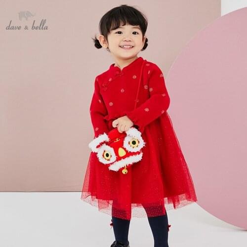 DBW16949 dave bella winter baby girls Christmas dots sweater dress children fashion party dress kids infant lolita clothes