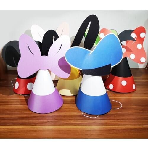 Disney Cartoon Mickey Minnie Donald Duck Party Paper Hat Birthday Cap Baby Shower Decoration Party Supplies Kids Gift Photo Prop