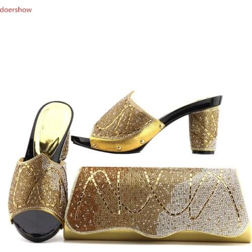 Doershow Women Shoe and Bag To Match for Parties Italian Shoe and Bags To Match Shoes with Bag Set Rhinestone Shoe andbag SZQ1-4