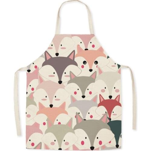 Apron Kitchen Aprons for Women Cotton Cute Animal Fox Linen Cartoon Bibs Household Cleaning Simplicity Pinafore Home Cooking
