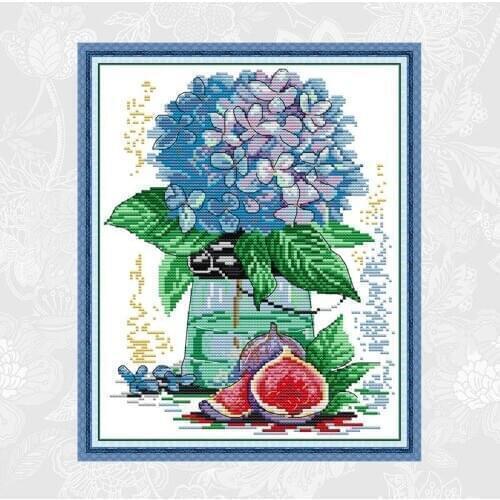 Hydrangea and figs Chinese Cross Stitch Patterns kits Counted Printed Canvas DMC Embroidery Set DIY Kit Dimensions Cross-stitch