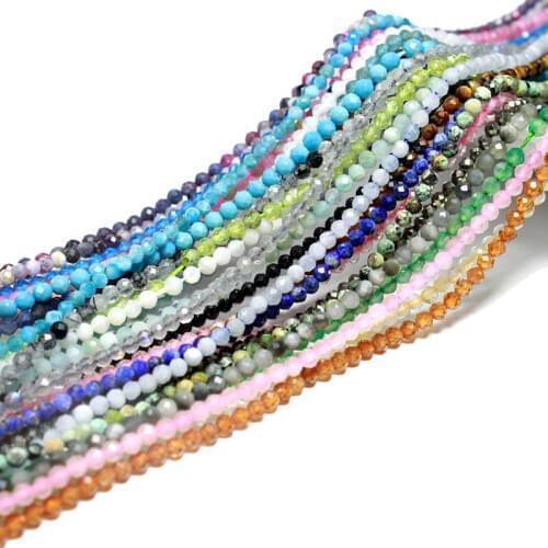 Top Faceted 2mm Natural Stone Beads Malachites Amethysts Tanzanites Topazs Emeralds For Jewelry Making DIY Bracelet Necklace