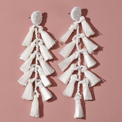 2021Latest Cotton Drop Earrings for Women Bohemian Style New Crystal Girl Long Tassel Dangle Earrings