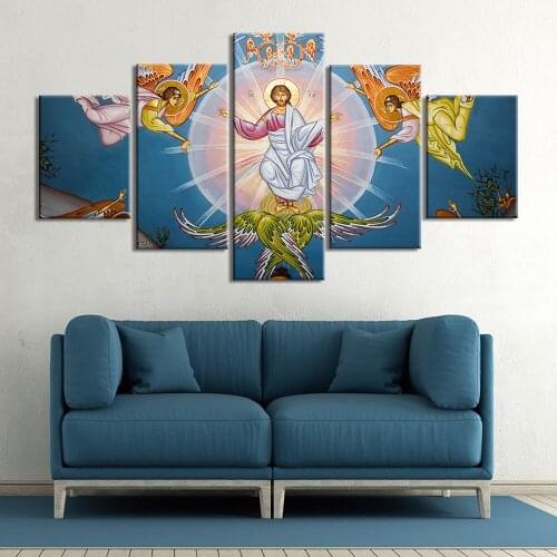Painting on Canvas Jesus Christianity Posters and Prints Wall Art Religion Pictures Wall Decor 5 Pcs Home Decor