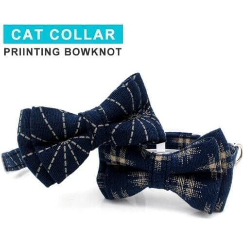 Classical Pet Dog Cat Collars Bowk Tie Drak Printing Adjustable Cloth Strap Cats Chain Comfortable Soft Pets Accessorys XS/S